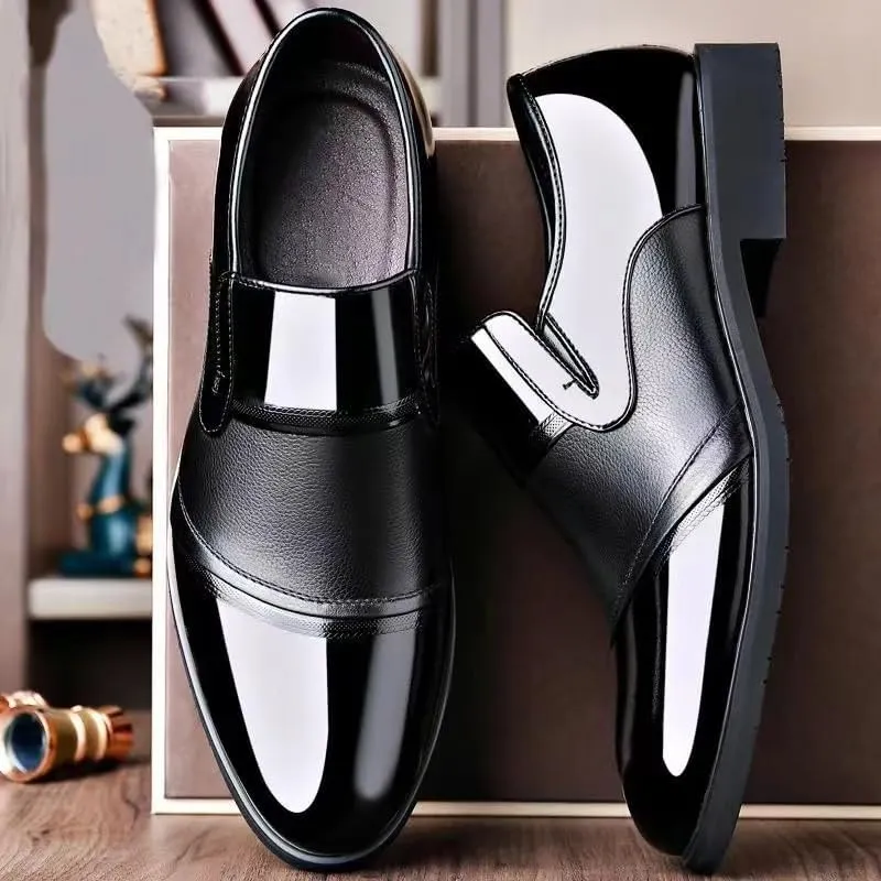 Men's Patent Leather Formal Business Oxford Shoes Mens Fashion Classic Pointed Toe Slip On Low Top Dress Shoes Non-Slip Softsole Walking Shoes