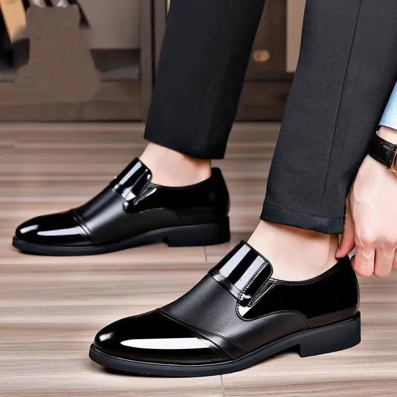 Men's Patent Leather Formal Business Oxford Shoes Mens Fashion Classic Pointed Toe Slip On Low Top Dress Shoes Non-Slip Softsole Walking Shoes