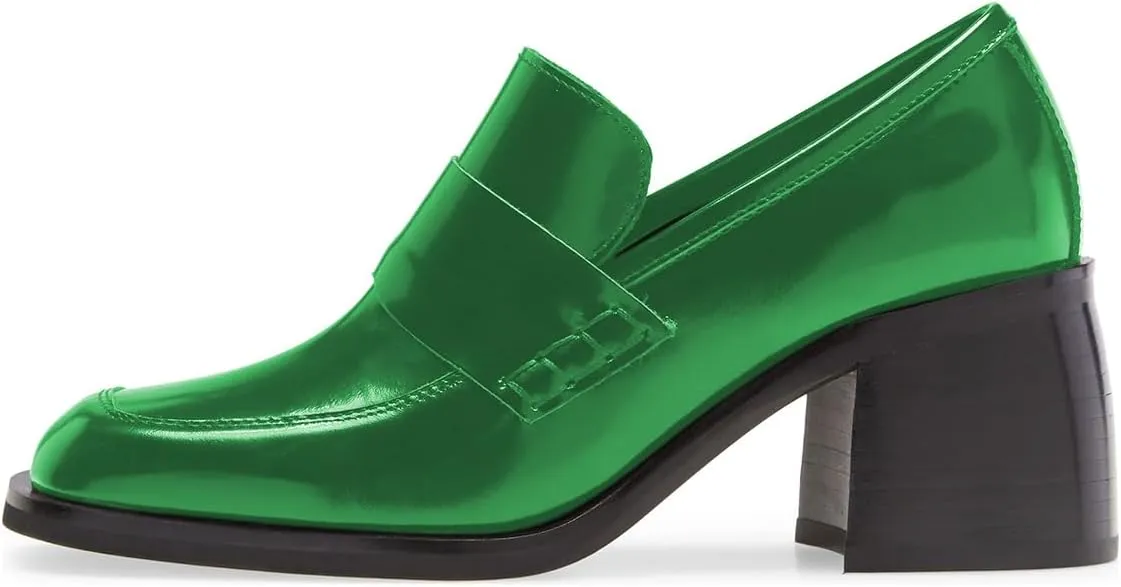 Milooey shoes Women's Platform Chunky Loafers Fashion Mid Heel Penny Loafers Slip On Square Toe Casual Business Work Shoes Size 4-16 Us