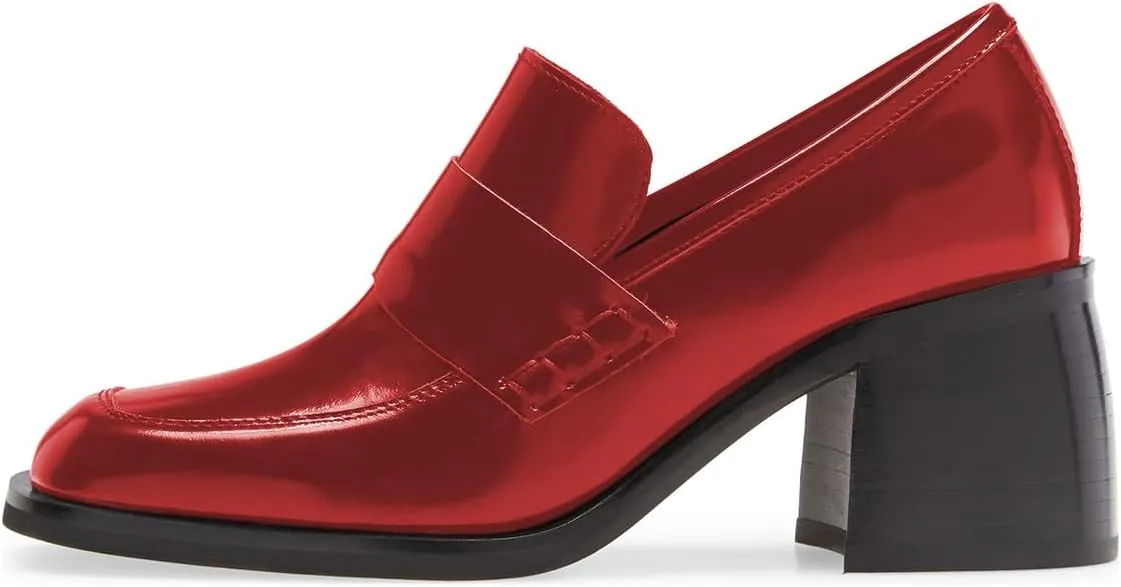 Milooey shoes Women's Platform Chunky Loafers Fashion Mid Heel Penny Loafers Slip On Square Toe Casual Business Work Shoes Size 4-16 Us