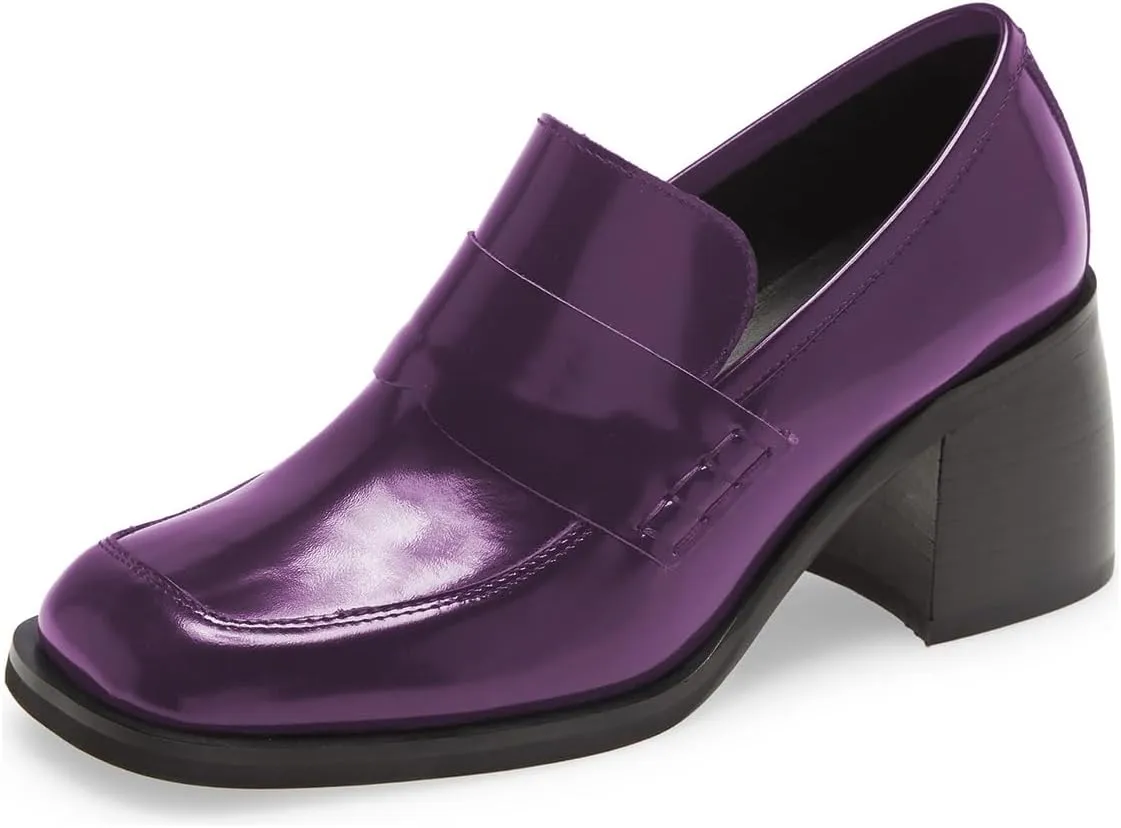 Milooey shoes Women's Platform Chunky Loafers Fashion Mid Heel Penny Loafers Slip On Square Toe Casual Business Work Shoes Size 4-16 Us