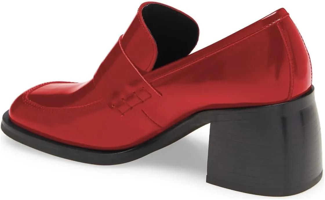 Milooey shoes Women's Platform Chunky Loafers Fashion Mid Heel Penny Loafers Slip On Square Toe Casual Business Work Shoes Size 4-16 Us