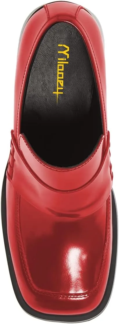 Milooey shoes Women's Platform Chunky Loafers Fashion Mid Heel Penny Loafers Slip On Square Toe Casual Business Work Shoes Size 4-16 Us