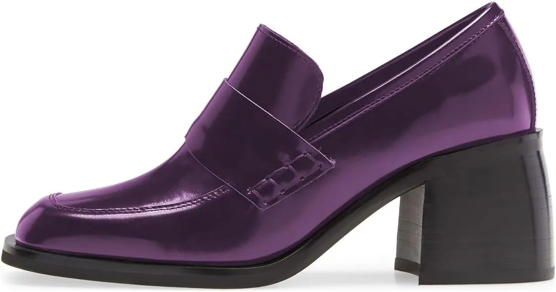 Milooey shoes Women's Platform Chunky Loafers Fashion Mid Heel Penny Loafers Slip On Square Toe Casual Business Work Shoes Size 4-16 Us