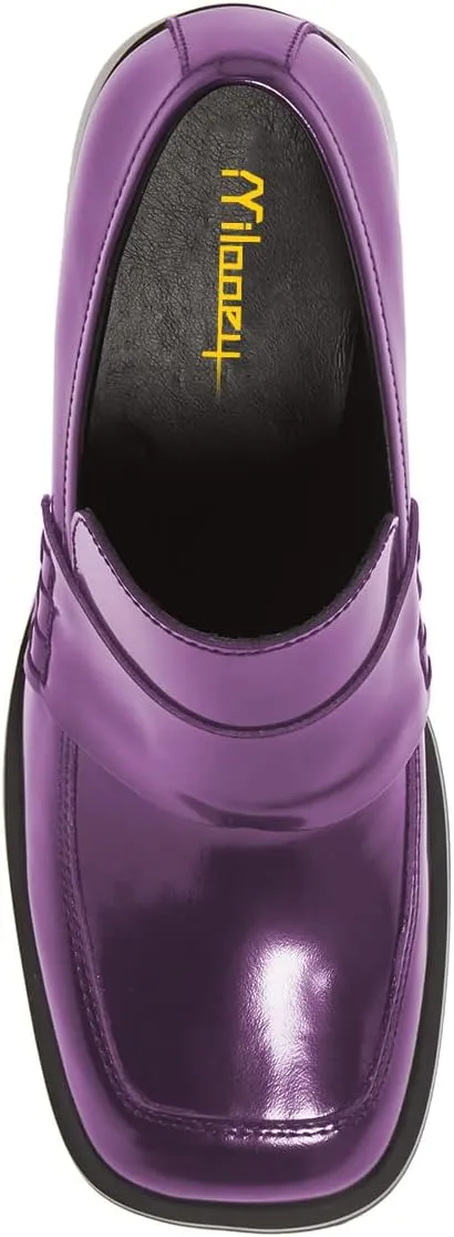Milooey shoes Women's Platform Chunky Loafers Fashion Mid Heel Penny Loafers Slip On Square Toe Casual Business Work Shoes Size 4-16 Us