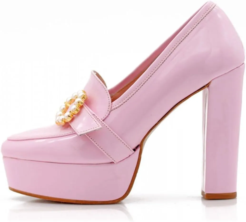 miss left Women's Chunky Platform Closed Toe Pumps Pearls Buckled High Thick Heel Loafers Shoes for Formal Office Business Size 4-16 US