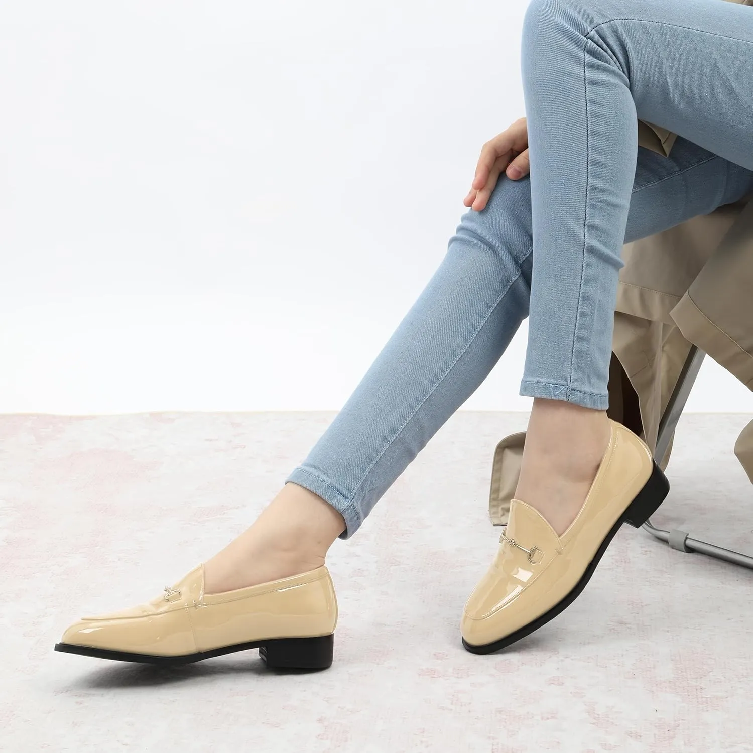 MODENCOCO Womens Loafers Shoes Platform Chunky Low Heel Penny Loafer Comfortable Patent Slip On Work Office Business Casual Fall Dress Shoes Size 12.5
