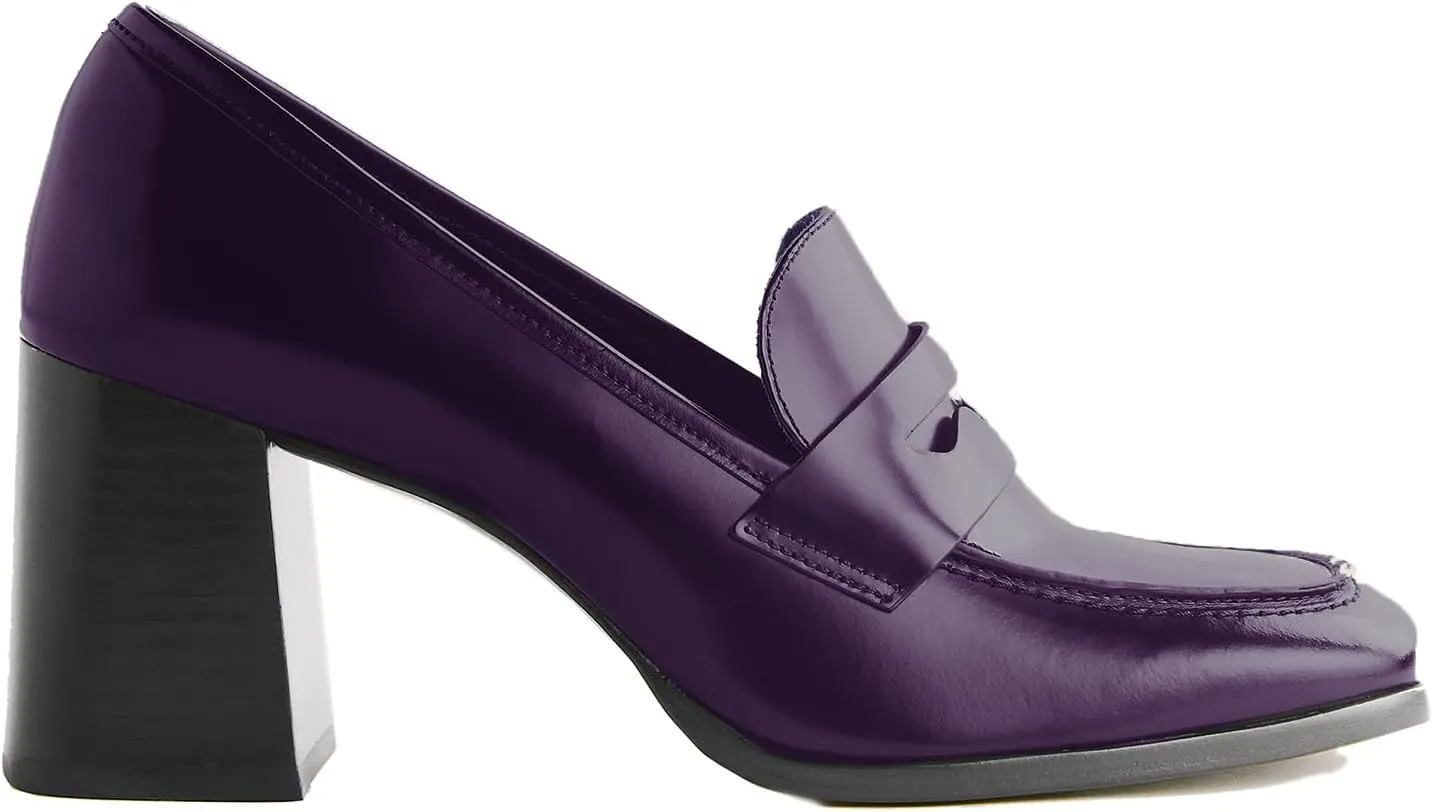 MOOMMO Women Chunky Block High Heel Pumps Square Toe Slip On Loafer Pumps Matte Classic 3 inch High Thick Heel Penny Loafers Oxford Dress Shoes Office Ladies Business Formal Basic 4-11 M US