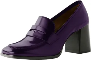 MOOMMO Women Chunky Block High Heel Pumps Square Toe Slip On Loafer Pumps Matte Classic 3 inch High Thick Heel Penny Loafers Oxford Dress Shoes Office Ladies Business Formal Basic 4-11 M US