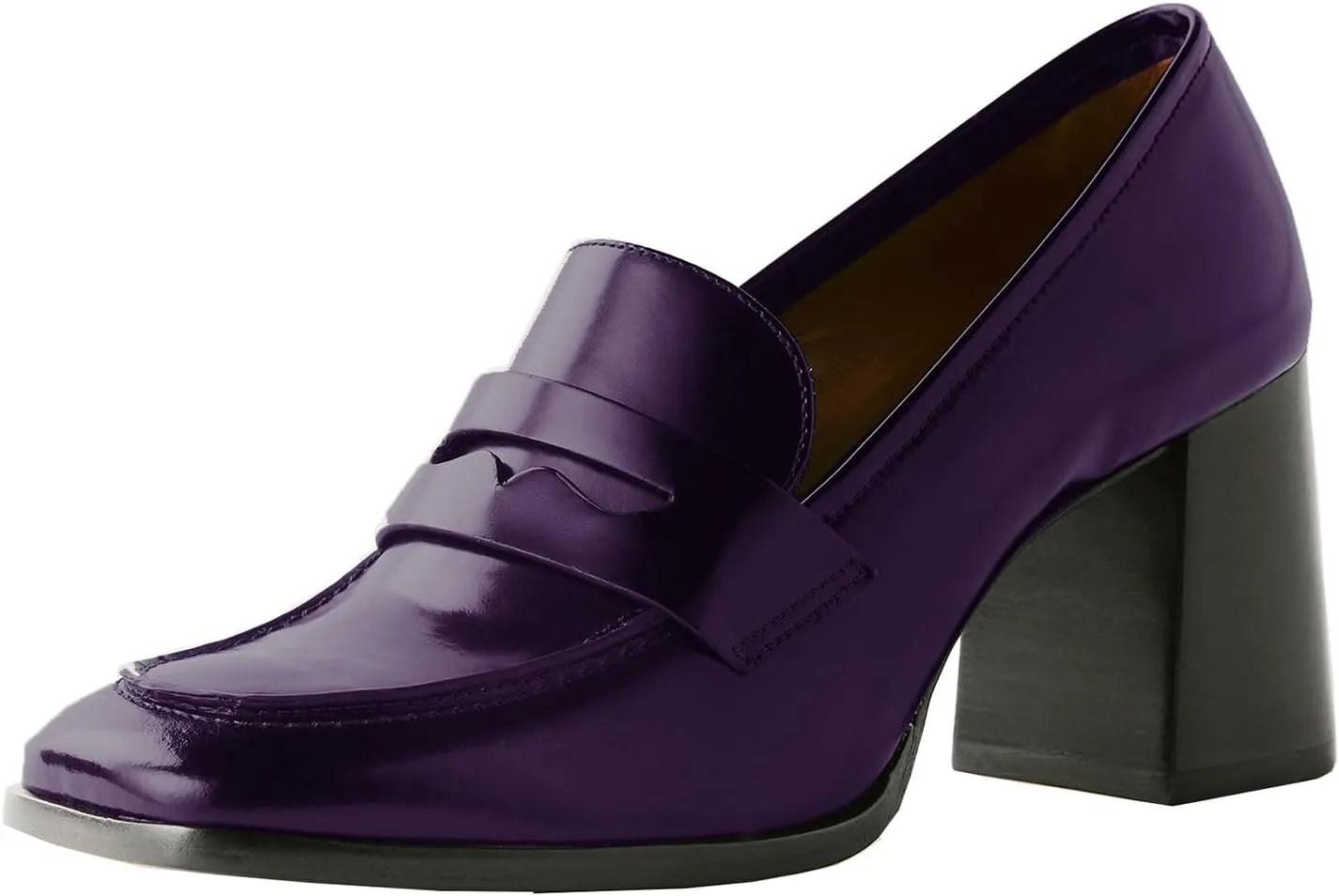 MOOMMO Women Chunky Block High Heel Pumps Square Toe Slip On Loafer Pumps Matte Classic 3 inch High Thick Heel Penny Loafers Oxford Dress Shoes Office Ladies Business Formal Basic 4-11 M US
