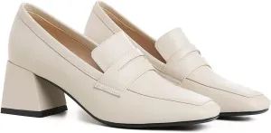 MOOMMO Women Chunky Mid Heel Loafers Square Toe Matte Leather Pumps Slip On 2.5 Inch Block Heels Closed Toe Retro Sandals Summer Comfort Office Casual Dress Shoes Size 4-11 M US
