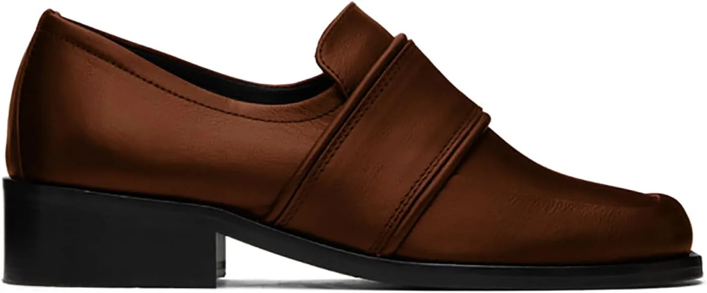 MOOMMO Women Low Chunky Heel Loafer Shoes Matte Square Toe Loafer Pumps Slip On Block Heel Dress Loafers Office Ladies Comfort Penny Loafer Walking Basic Classic Casual 4-11 M US