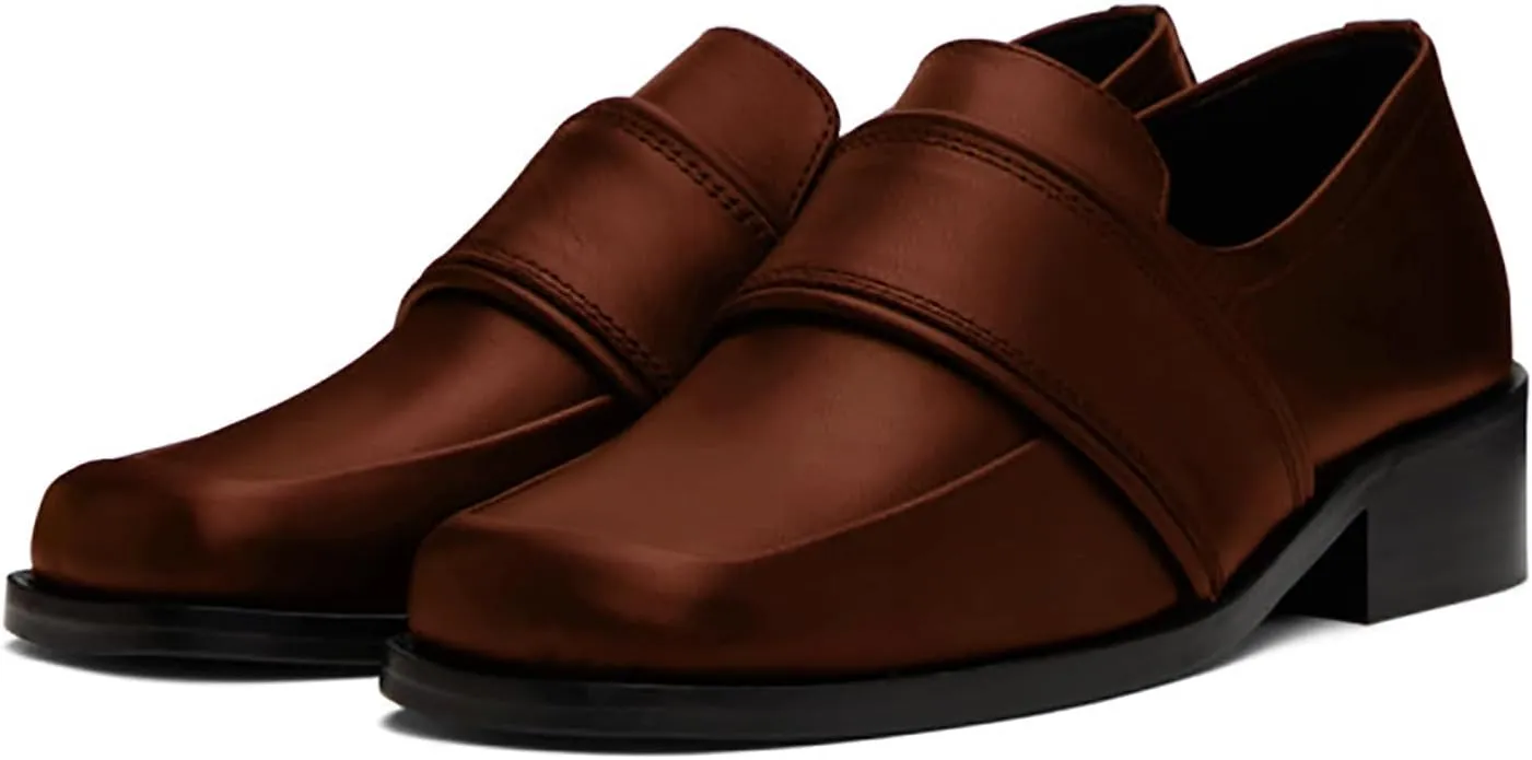 MOOMMO Women Low Chunky Heel Loafer Shoes Matte Square Toe Loafer Pumps Slip On Block Heel Dress Loafers Office Ladies Comfort Penny Loafer Walking Basic Classic Casual 4-11 M US