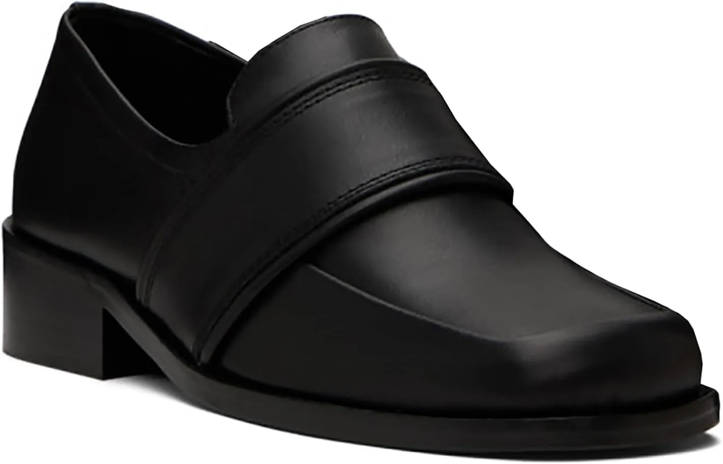MOOMMO Women Low Chunky Heel Loafer Shoes Matte Square Toe Loafer Pumps Slip On Block Heel Dress Loafers Office Ladies Comfort Penny Loafer Walking Basic Classic Casual 4-11 M US