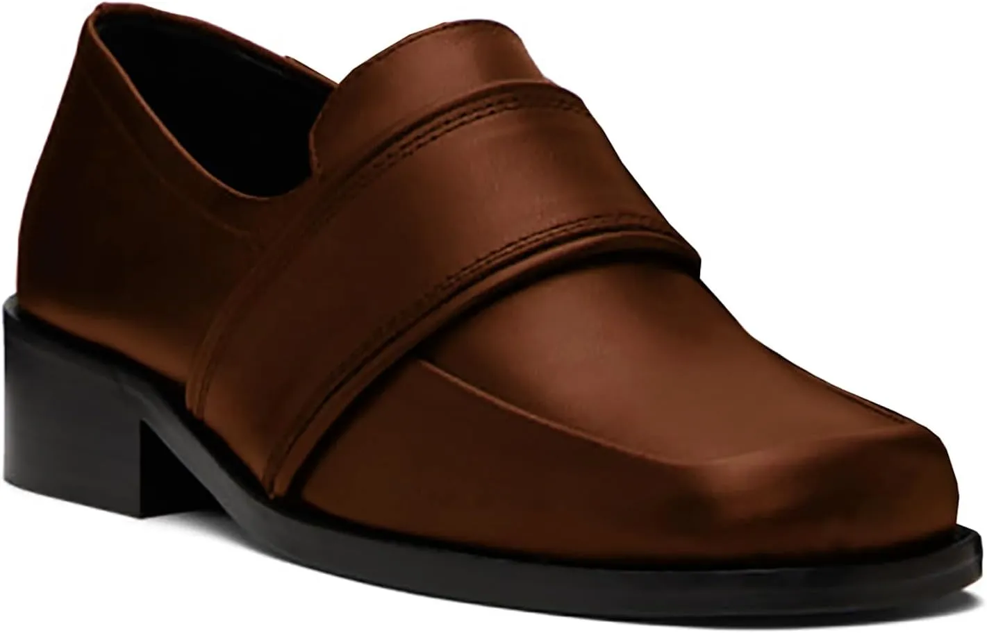 MOOMMO Women Low Chunky Heel Loafer Shoes Matte Square Toe Loafer Pumps Slip On Block Heel Dress Loafers Office Ladies Comfort Penny Loafer Walking Basic Classic Casual 4-11 M US