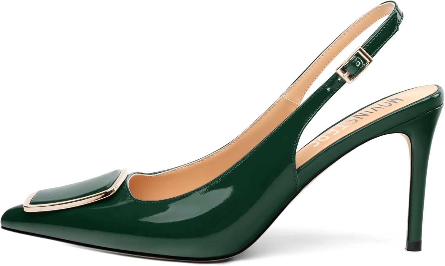 MOVINSTEPS Slingback Heels for Women Stiletto Patent Pointed Closed Toe High Heels Wedding Party Club Prom Dress Shoes 3.5 Inches