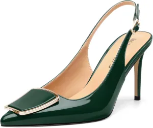 MOVINSTEPS Slingback Heels for Women Stiletto Patent Pointed Closed Toe High Heels Wedding Party Club Prom Dress Shoes 3.5 Inches
