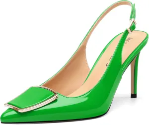 MOVINSTEPS Slingback Heels for Women Stiletto Patent Pointed Closed Toe High Heels Wedding Party Club Prom Dress Shoes 3.5 Inches