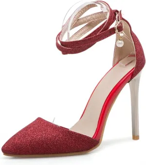 MRKEWUNEY Womens Ankle Strap Stiletto Heels Sandals