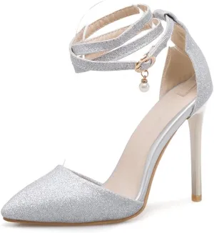 MRKEWUNEY Womens Ankle Strap Stiletto Heels Sandals