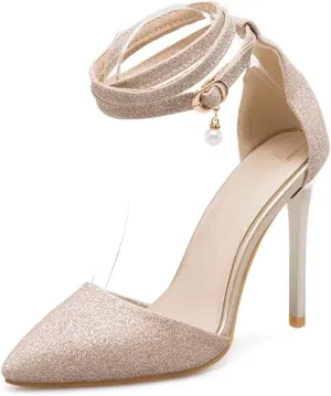 MRKEWUNEY Womens Ankle Strap Stiletto Heels Sandals