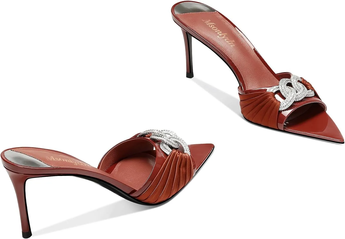 MSONLYDN Women's Heeled Mules Sandals Pointed Peep Toe Slip on Stiletto Heels for Wedding Party