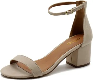 Ollio Womens Shoe Faux Suede Chunky Mid Heel Ankle Strap Heeled Sandals