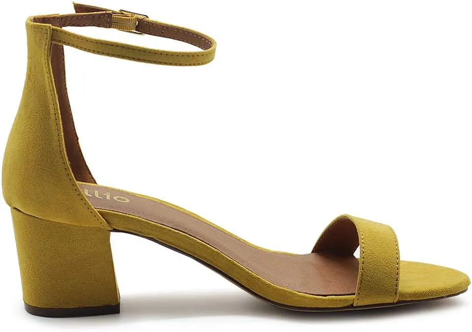 Ollio Womens Shoe Faux Suede Chunky Mid Heel Ankle Strap Heeled Sandals