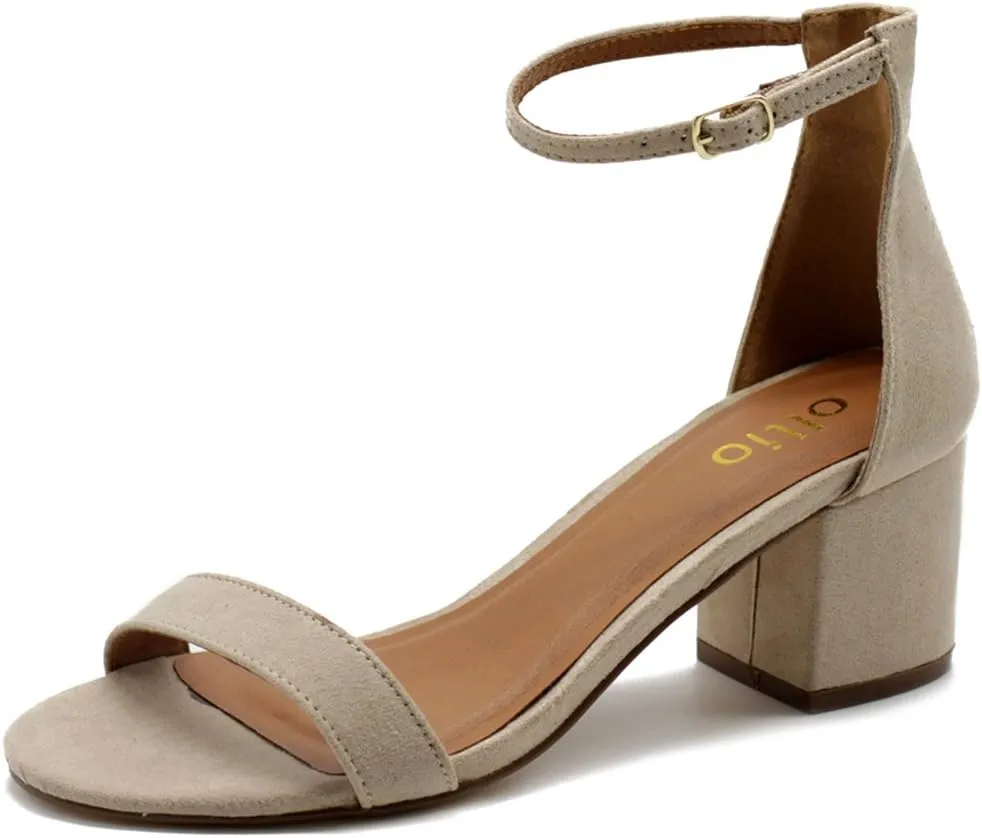 Ollio Womens Shoe Faux Suede Chunky Mid Heel Ankle Strap Heeled Sandals