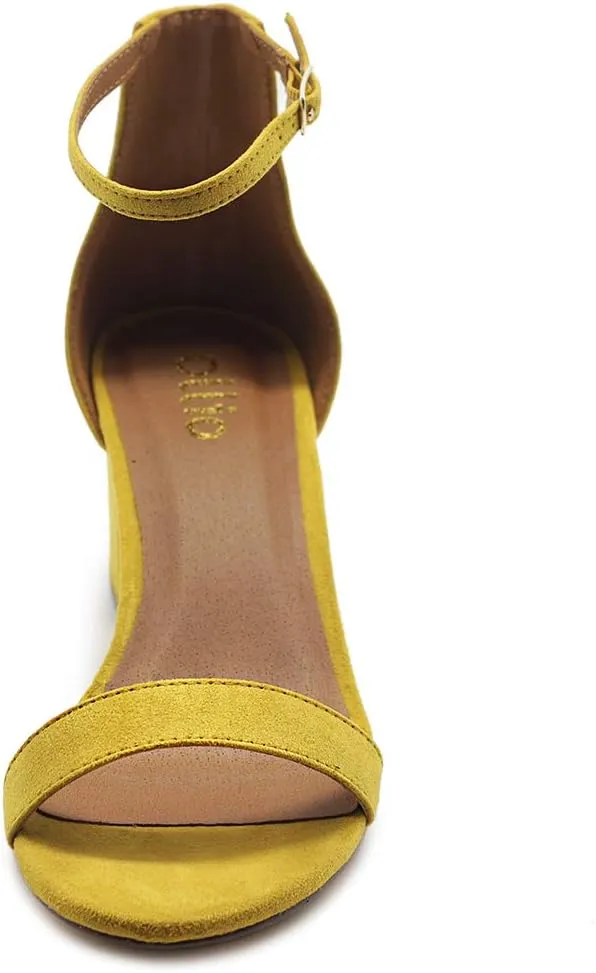 Ollio Womens Shoe Faux Suede Chunky Mid Heel Ankle Strap Heeled Sandals