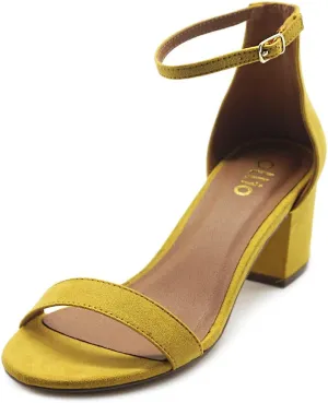 Ollio Womens Shoe Faux Suede Chunky Mid Heel Ankle Strap Heeled Sandals