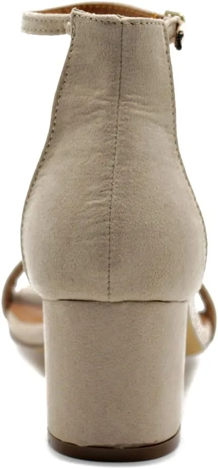 Ollio Womens Shoe Faux Suede Chunky Mid Heel Ankle Strap Heeled Sandals
