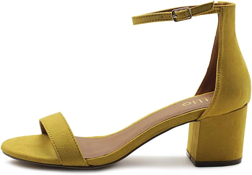 Ollio Womens Shoe Faux Suede Chunky Mid Heel Ankle Strap Heeled Sandals