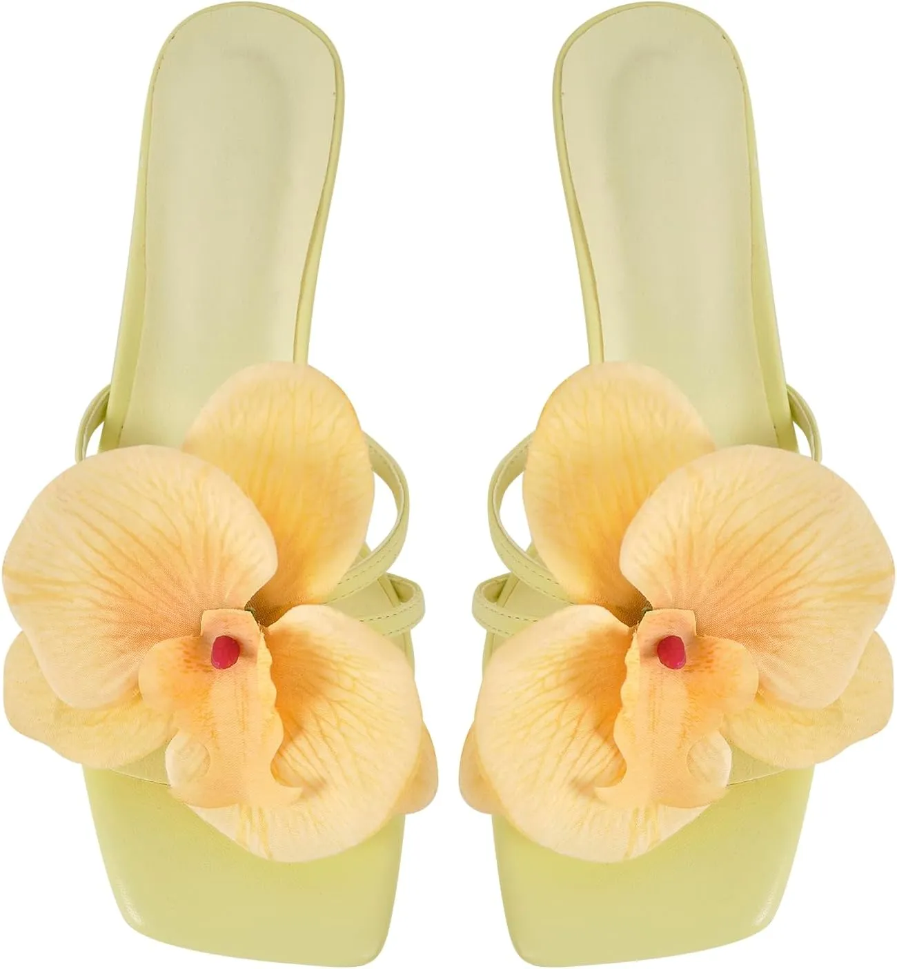 richealnini Orchid Heels for Women Slip On Floral Block Heels