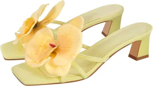 richealnini Orchid Heels for Women Slip On Floral Block Heels