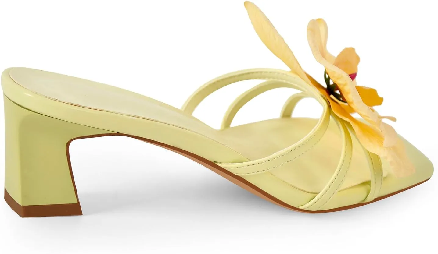 richealnini Orchid Heels for Women Slip On Floral Block Heels