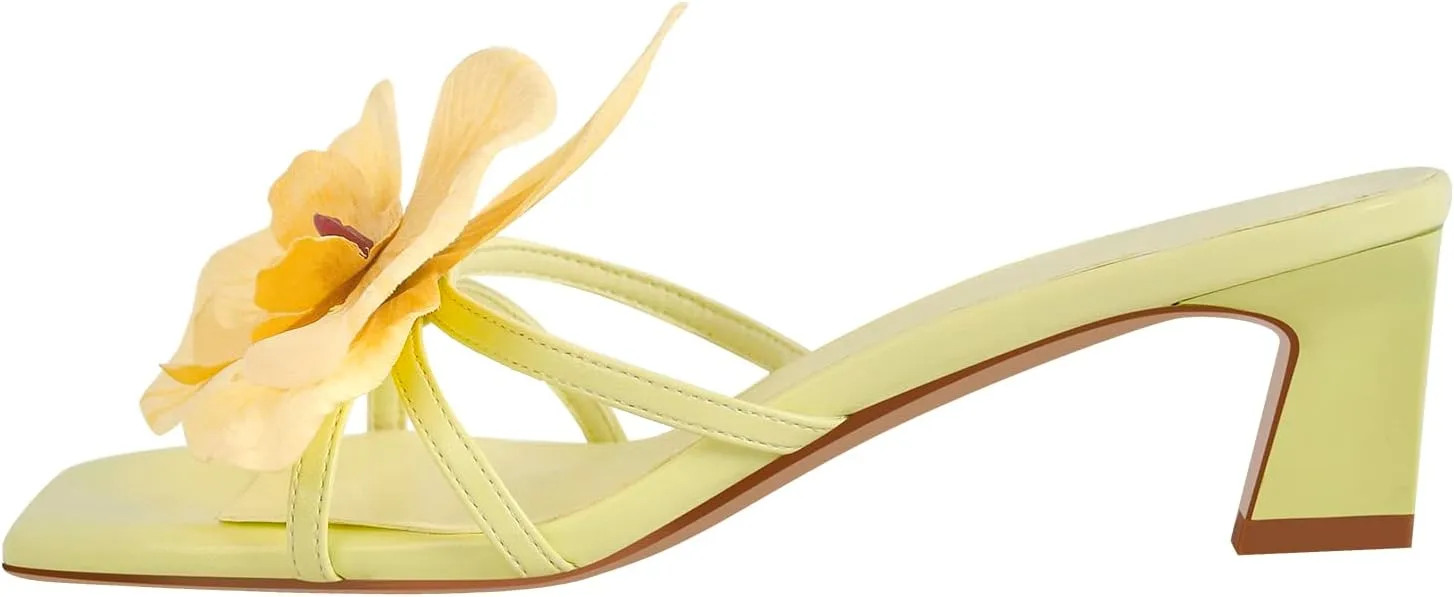 richealnini Orchid Heels for Women Slip On Floral Block Heels