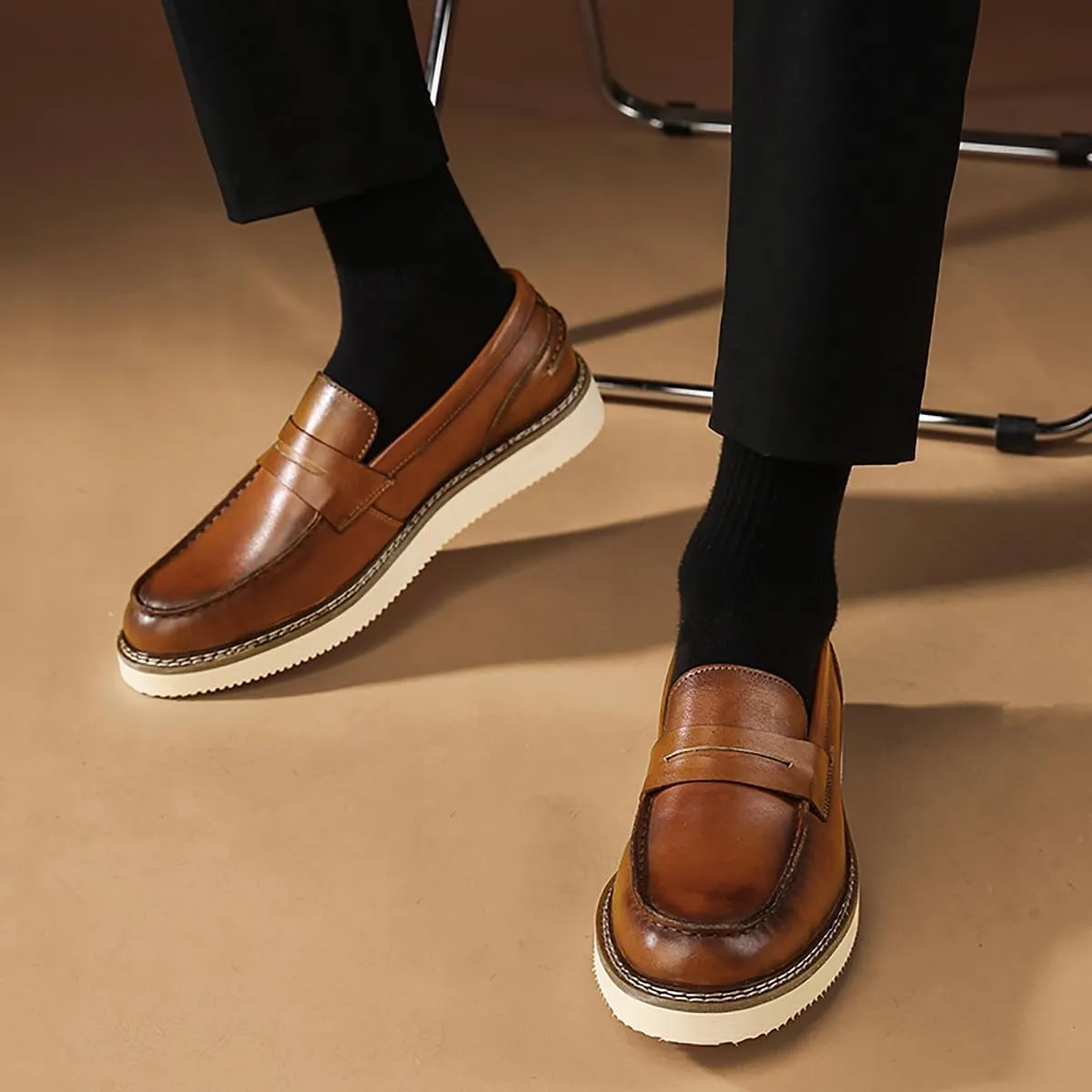 Santimon Men's Loafers Slip-Ons Dress Casual Leather Penny Loafers Fashion Comfortable Boat Walking Shoes for Men