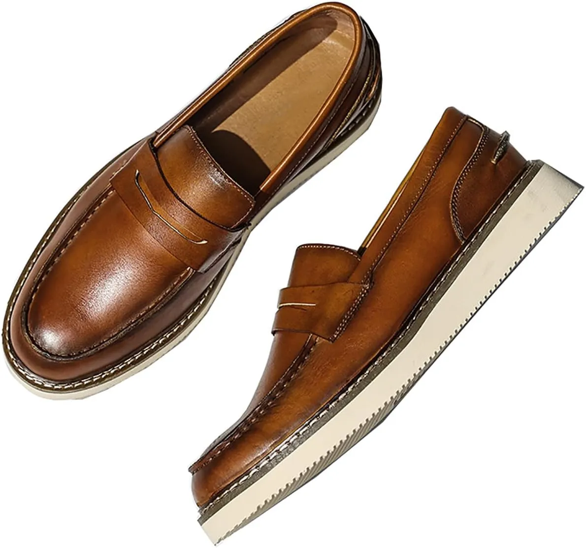 Santimon Men's Loafers Slip-Ons Dress Casual Leather Penny Loafers Fashion Comfortable Boat Walking Shoes for Men