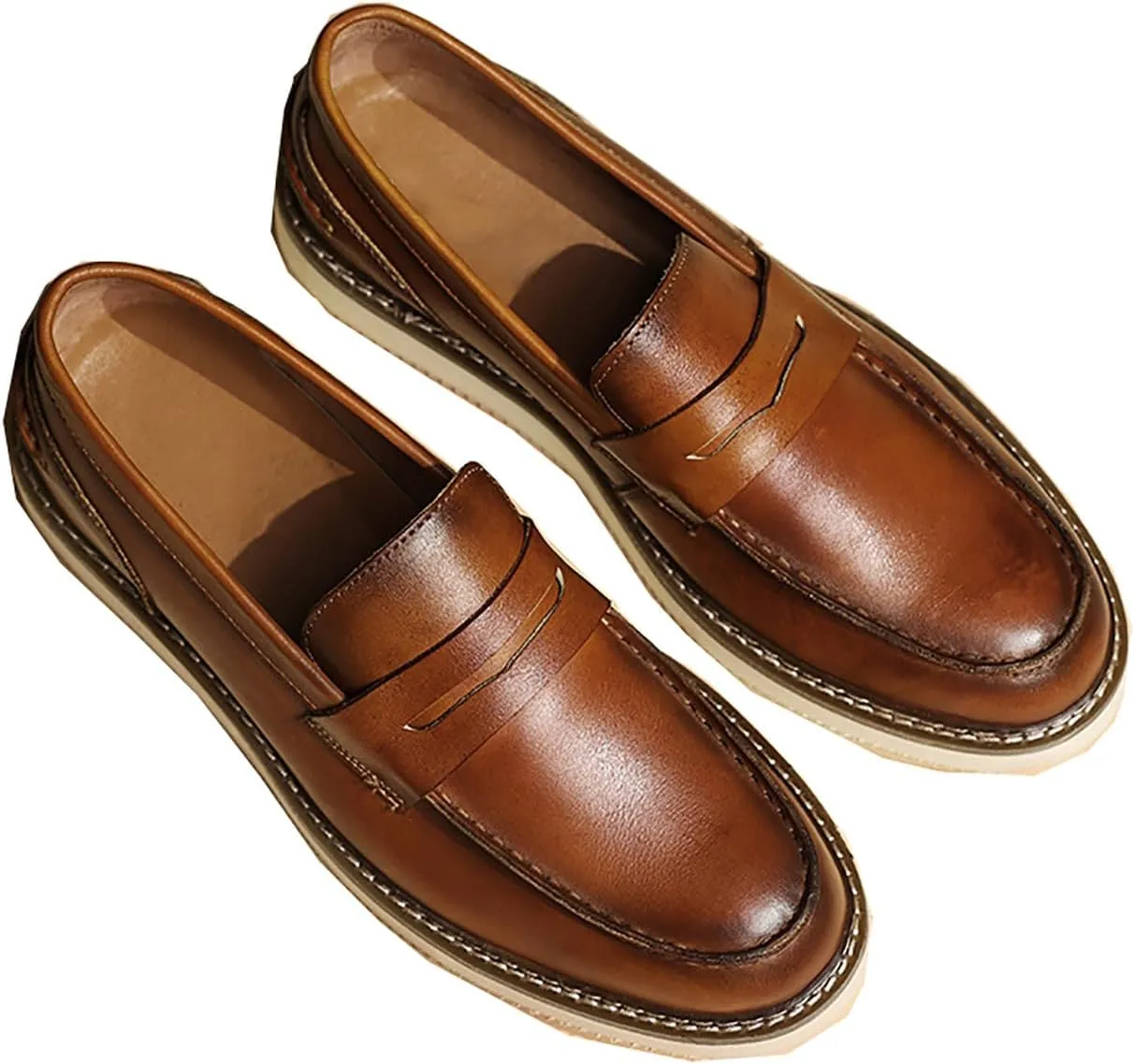 Santimon Men's Loafers Slip-Ons Dress Casual Leather Penny Loafers Fashion Comfortable Boat Walking Shoes for Men