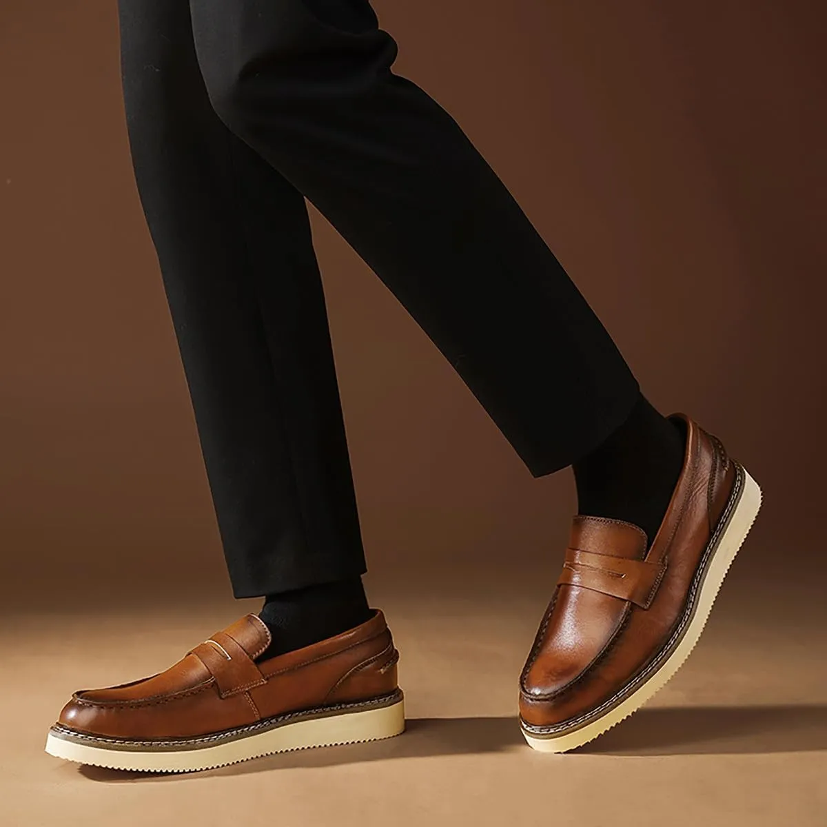 Santimon Men's Loafers Slip-Ons Dress Casual Leather Penny Loafers Fashion Comfortable Boat Walking Shoes for Men