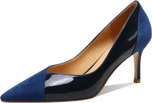 SHODENSE Women Sexy High Heels Stiletto Pumps Pointed Toe Slip On 3" Kitten Heel Dress Shoes Evening Wedding Pump Suede Patent Leather Patchwork Ladies Female Office Party Prom Dance Shoe 4-11 M US