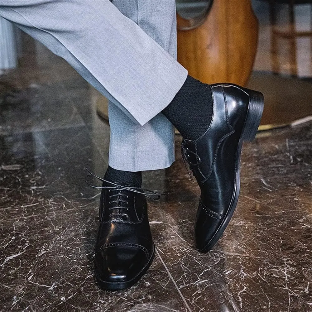 Single Season Dress Formal Shoes for Men Lace Up Cap Toe Square Toe Cowhide Slip Resistant Anti-Slip Low Top Non Slip Wedding Very Popular Among Young People