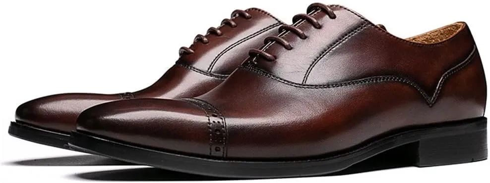 Single Season Dress Formal Shoes for Men Lace Up Cap Toe Square Toe Cowhide Slip Resistant Anti-Slip Low Top Non Slip Wedding Very Popular Among Young People
