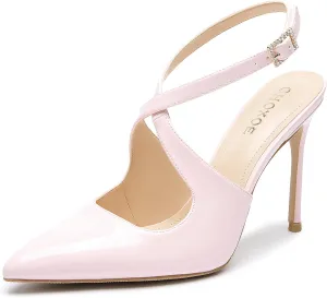Slingback Heels for Women Pointed Closed Toe Stiletto Pumps Cross Strap Kitten Heels Wedding Party Dress Sandals Shoes