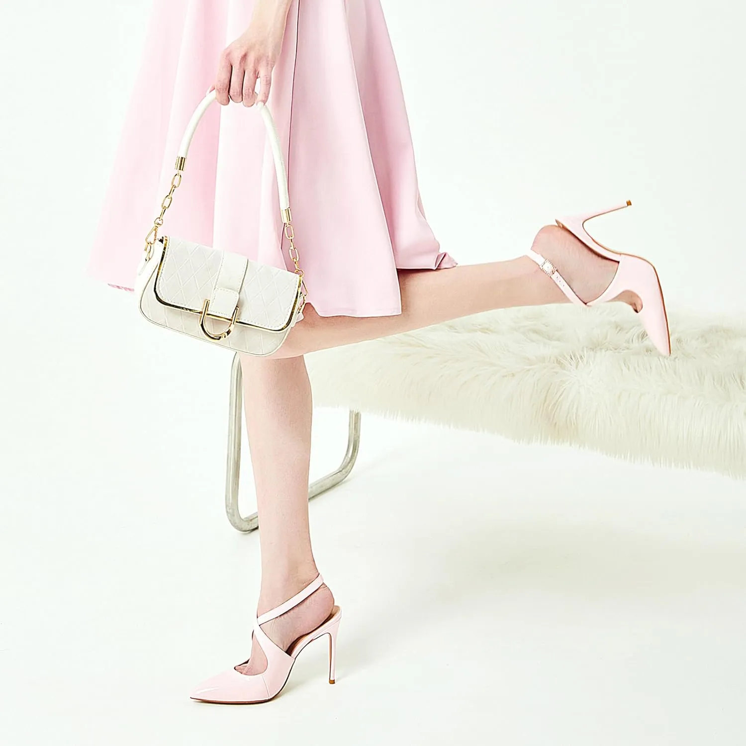 Slingback Heels for Women Pointed Closed Toe Stiletto Pumps Cross Strap Kitten Heels Wedding Party Dress Sandals Shoes