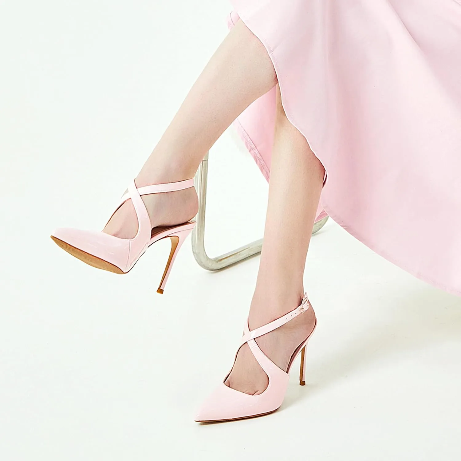 Slingback Heels for Women Pointed Closed Toe Stiletto Pumps Cross Strap Kitten Heels Wedding Party Dress Sandals Shoes