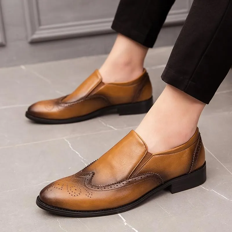 Spring Summer New Men's Casual Brogue Loafers Slip On Breathable Leather Flats Boat Shoes Driving Shoes Moccasins