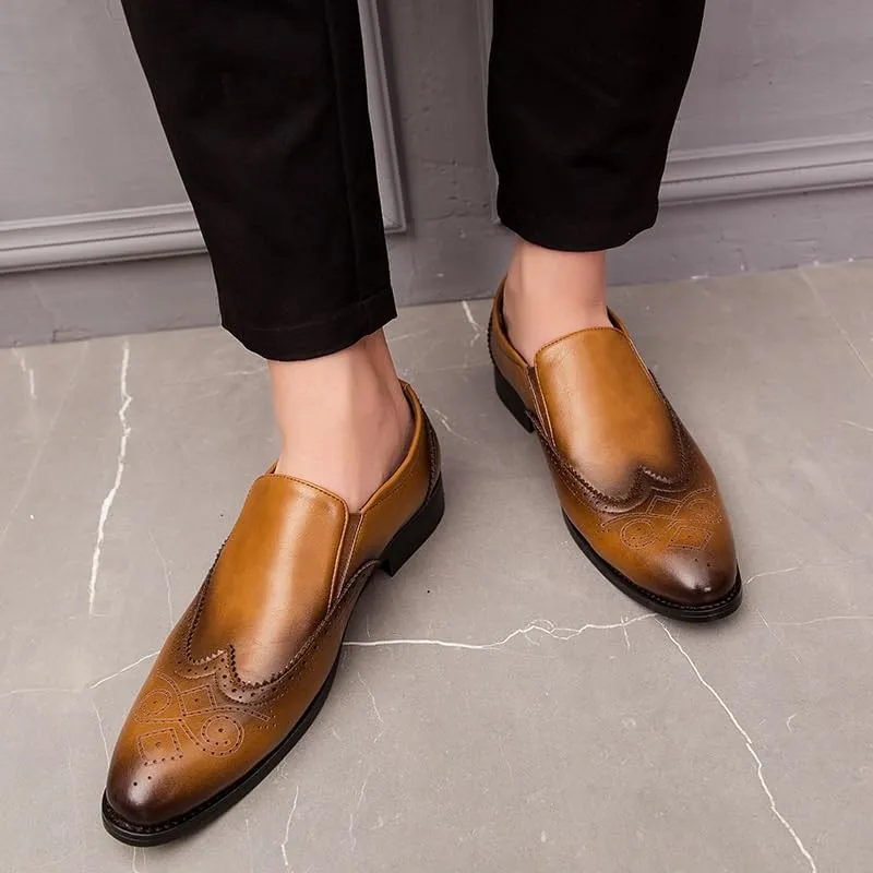 Spring Summer New Men's Casual Brogue Loafers Slip On Breathable Leather Flats Boat Shoes Driving Shoes Moccasins