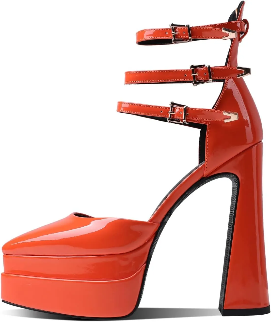 THESHY Womens Platform Chunky Heels Ankle Strap Chunky Block High Heel Pointed Toe Fashion Buckles Dress Pumps